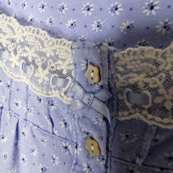 Eileen West L Blue Floral Nightgown Cap Sleeve Cotton Cottagecore Flower Button - Picture 3 of 6
